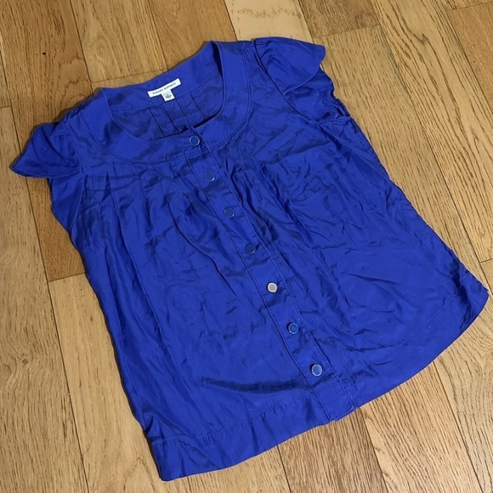 Banana Republic Cobalt Silk Blend Button Front Blouse | Effortless Minimal Chic - Picture 2 of 11